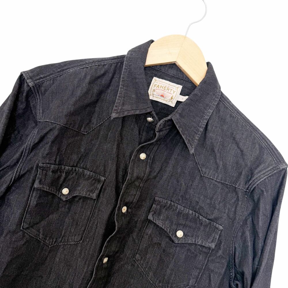 Faherty Black Western Pearl Snap Shirt